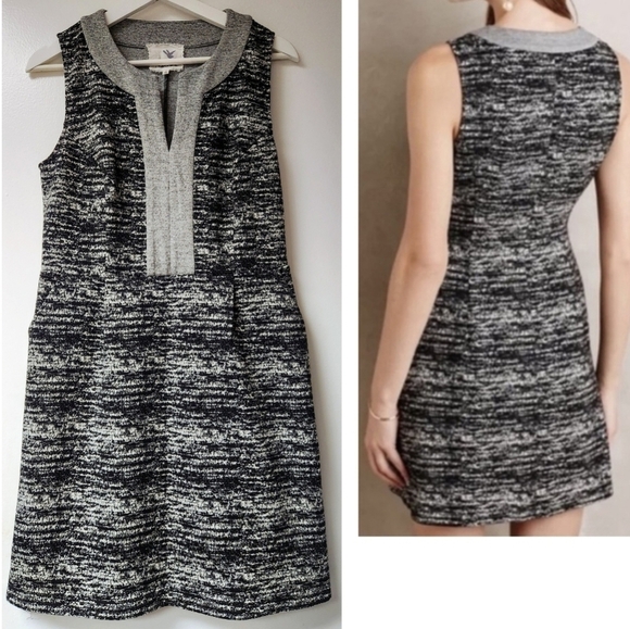 Anthropologie Tabitha Tema Dress Sheath Marled Stretch Knit In Grey And Black 8 - Picture 2 of 16